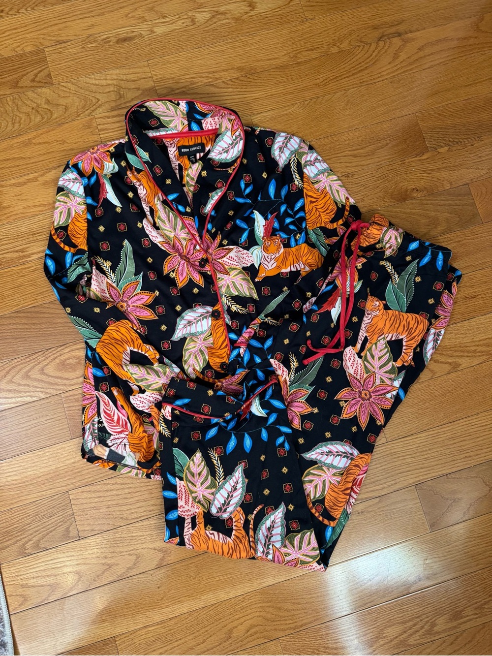 Room Service Tiger & Tropical Floral Pajama Set – Size Medium